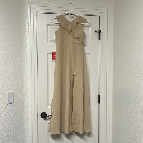 A-line V-Neck Floor-Length Chiffon Junior Bridesmaid Dress With Ruffles - Picture 1 of 4